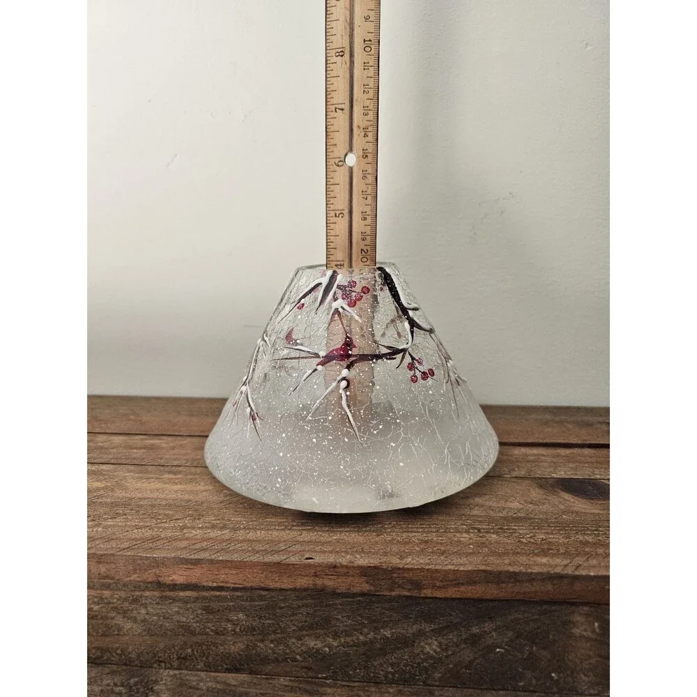 Yankee Candle Winter Branches Candle Shade Crackle Glass Berries Cardinal New